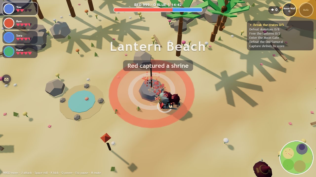 Factions match results screen showing Red and Blue scores