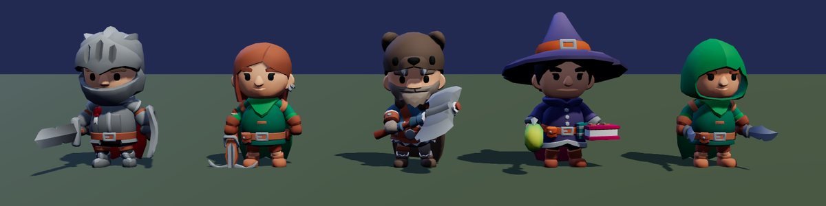 All five Moonlit Realms heroes lined up in game