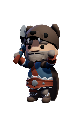Tetsu, a bearded axe fighter in a bear-skin hood
