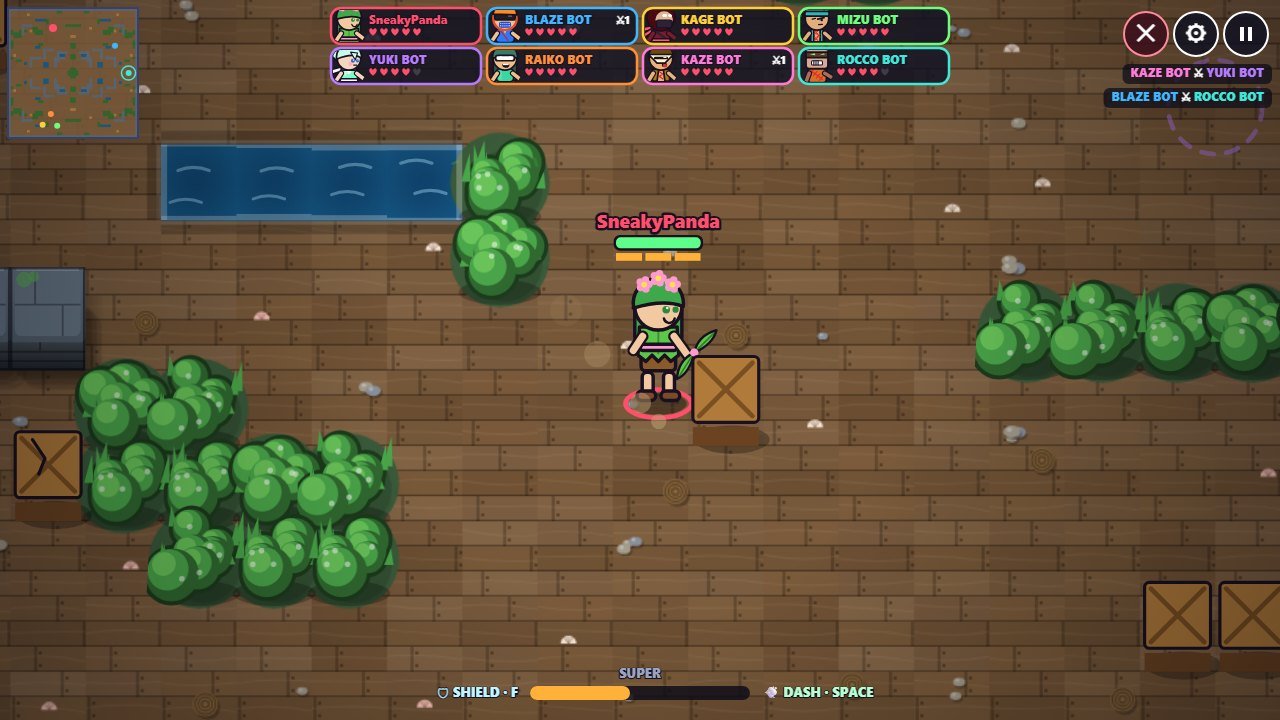 An 8-ninja match with all eight players shown at the top